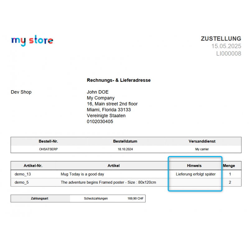 Customize PrestaShop delivery note - add custom text
