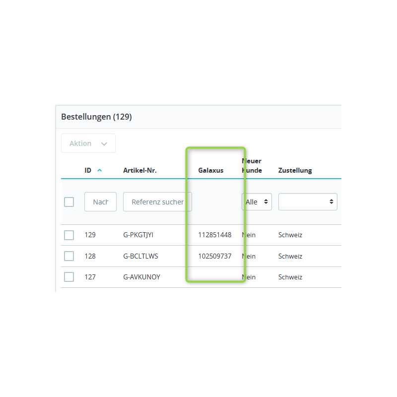Module Galaxus order number in overview